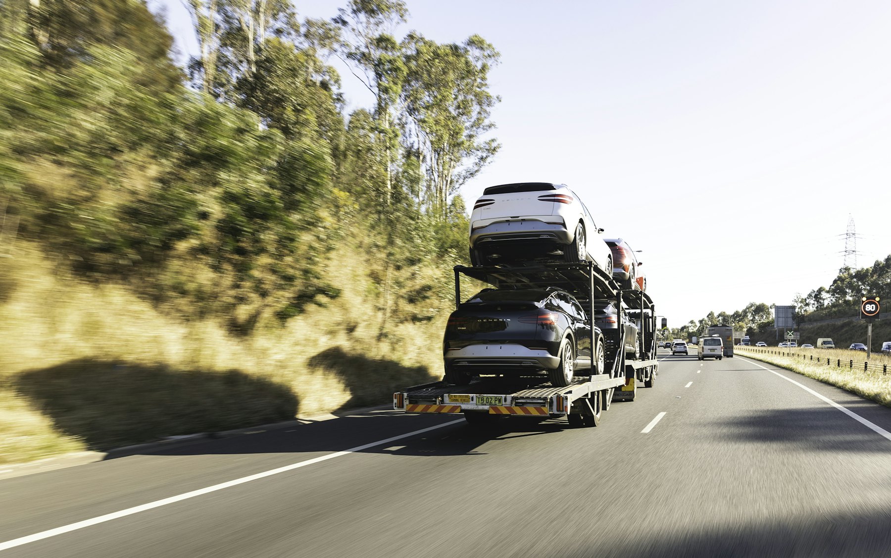 Car transporter truck on a highway